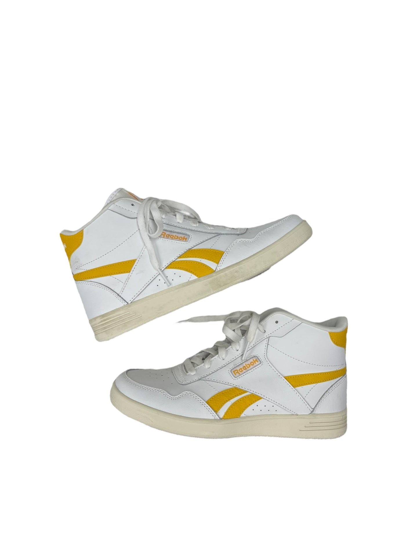 Shoes Athletic By Reebok In White & Yellow, Size: 8.5