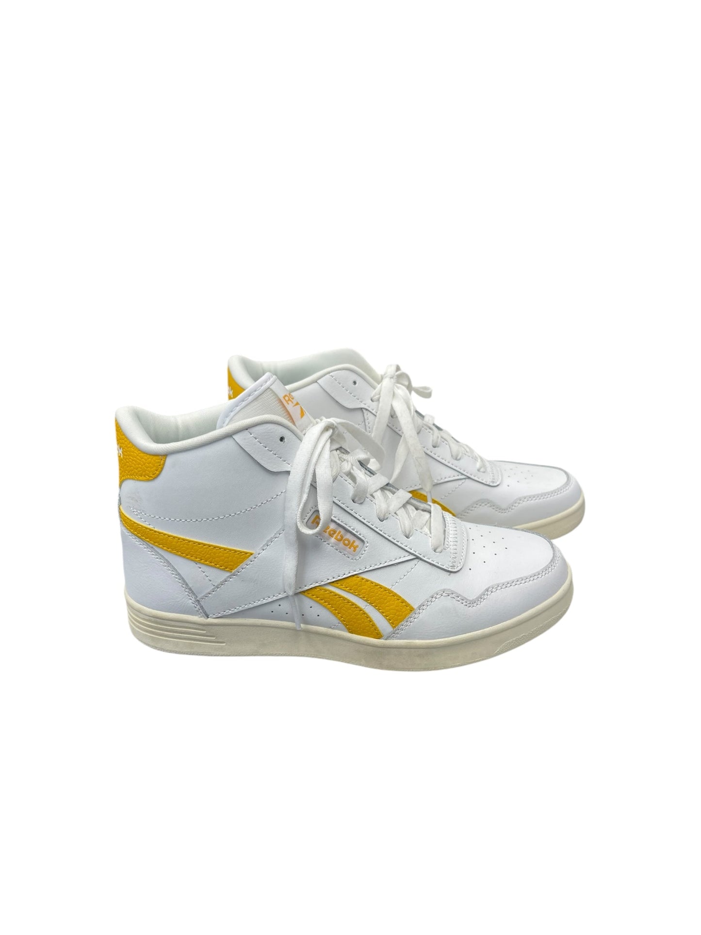 Shoes Athletic By Reebok In White & Yellow, Size: 8.5