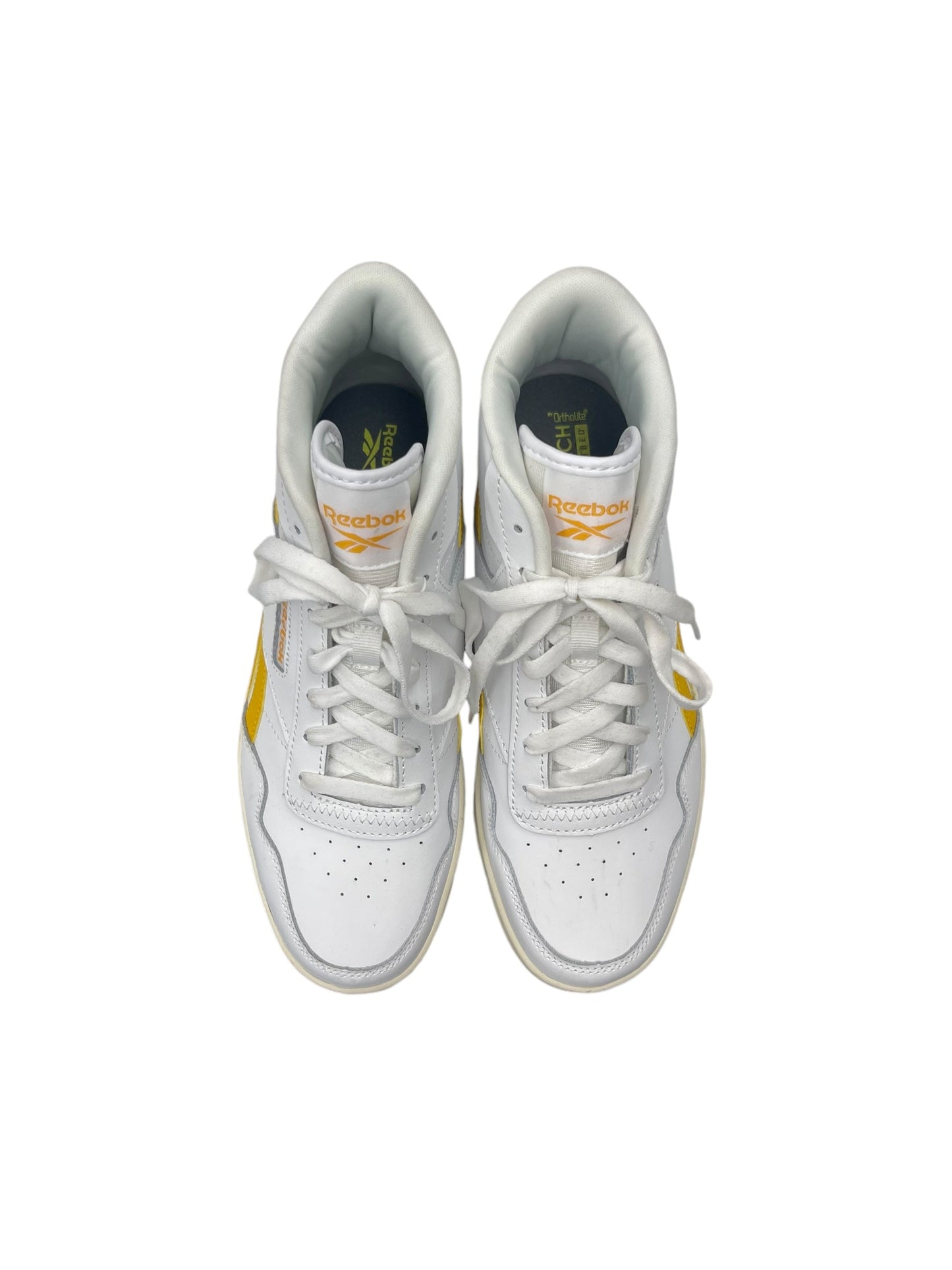 Shoes Athletic By Reebok In White & Yellow, Size: 8.5