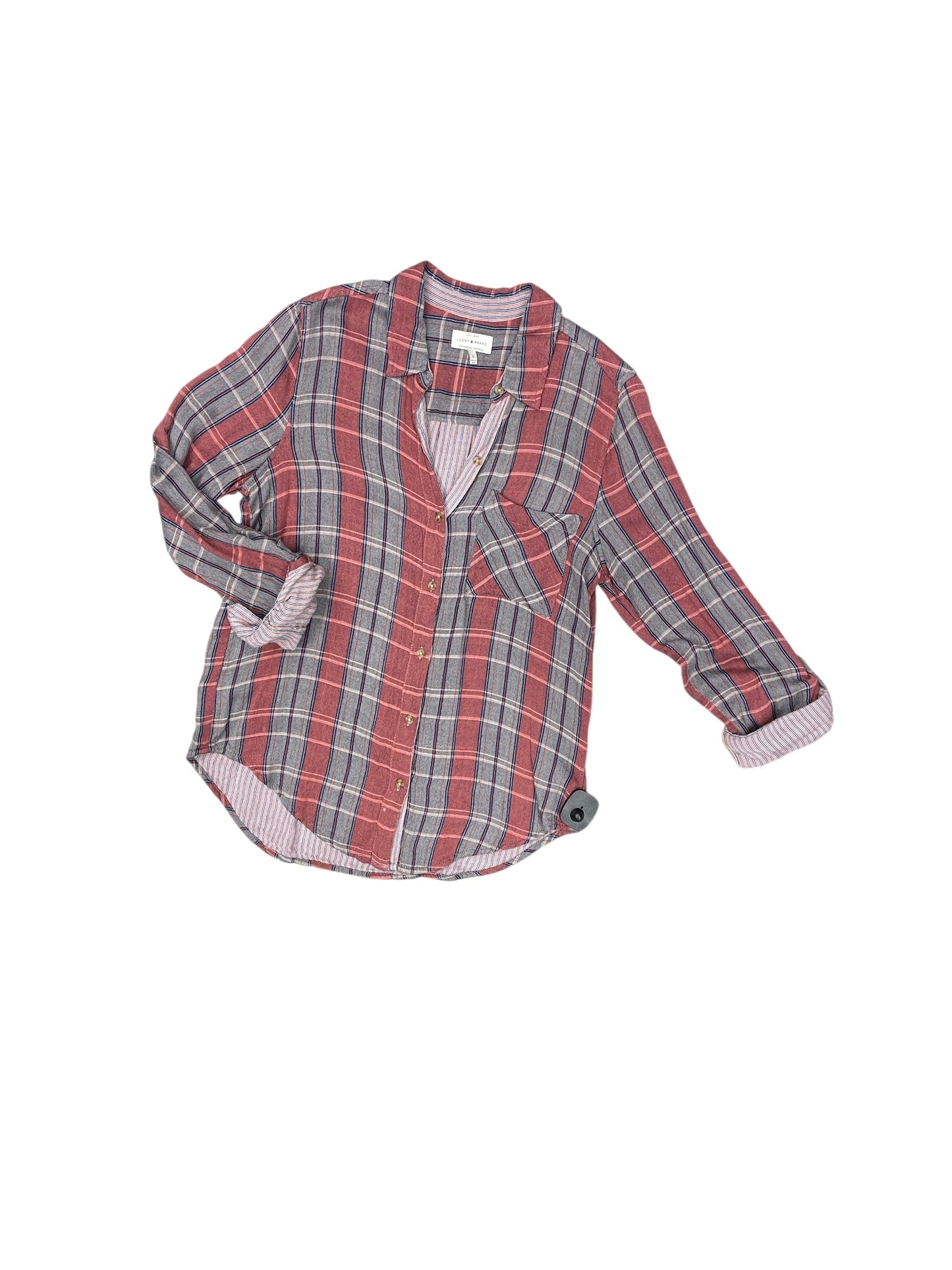 Top Long Sleeve By Lucky Brand In Plaid Pattern, Size: S