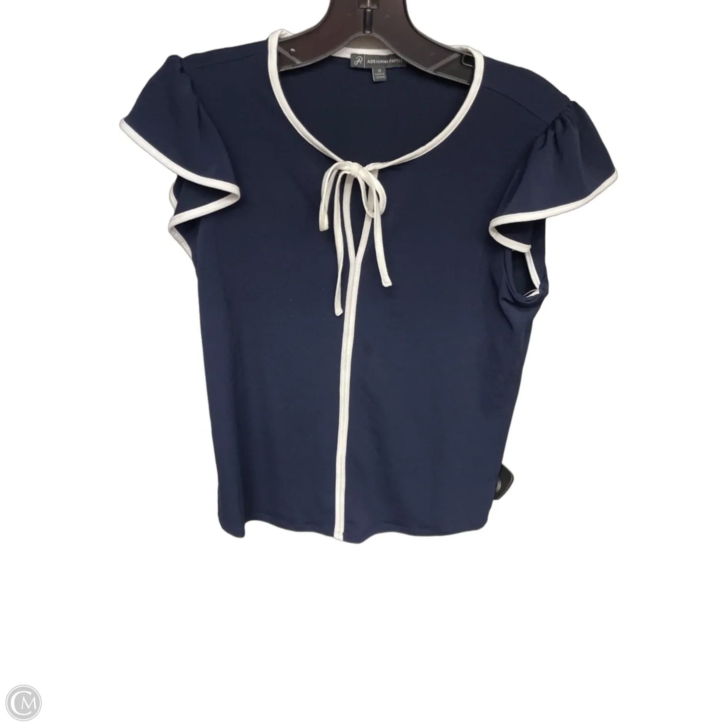 Top Short Sleeve By Adrianna Papell In Blue & White, Size: Xs