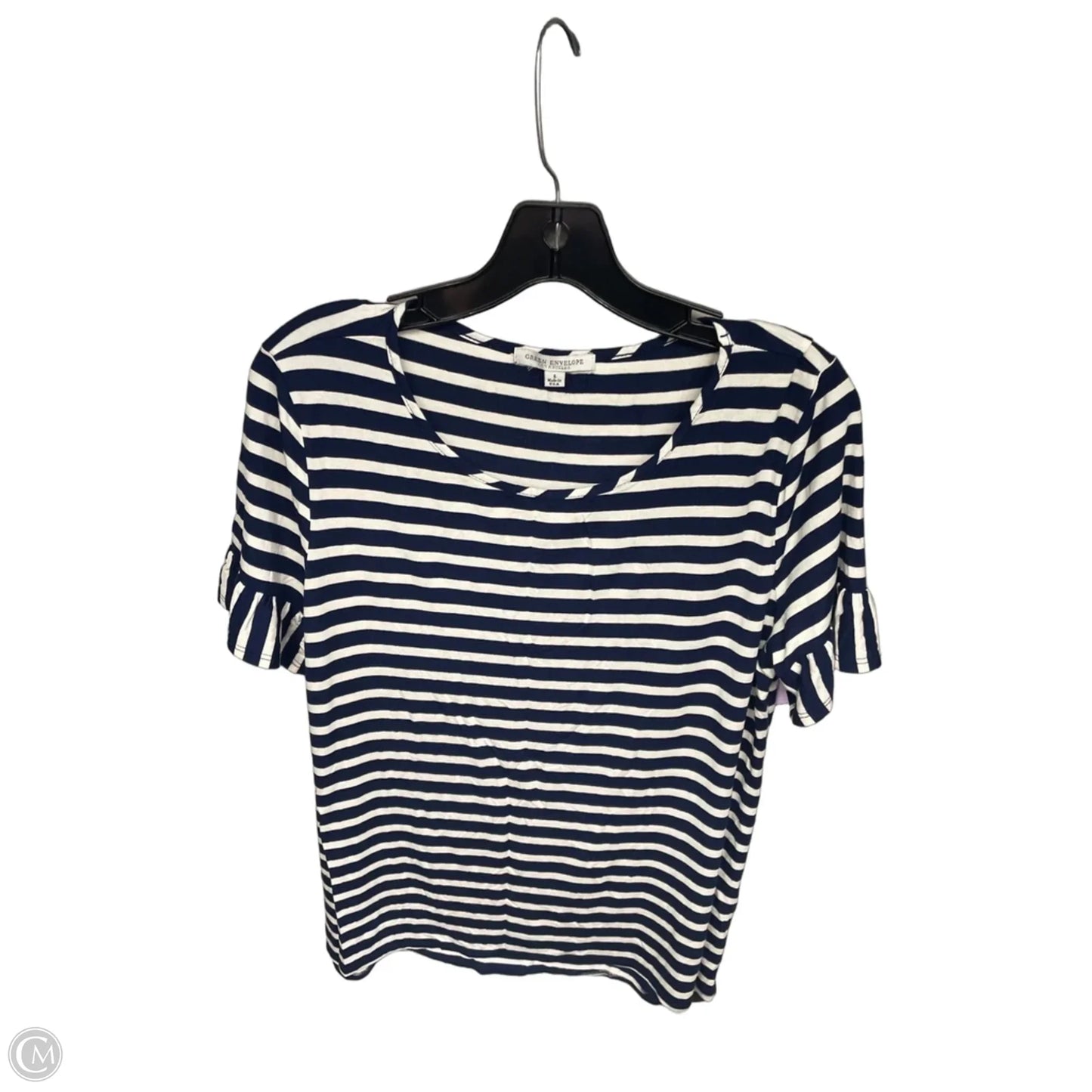 Top Short Sleeve Basic By Green Envelope In Blue & White, Size: L