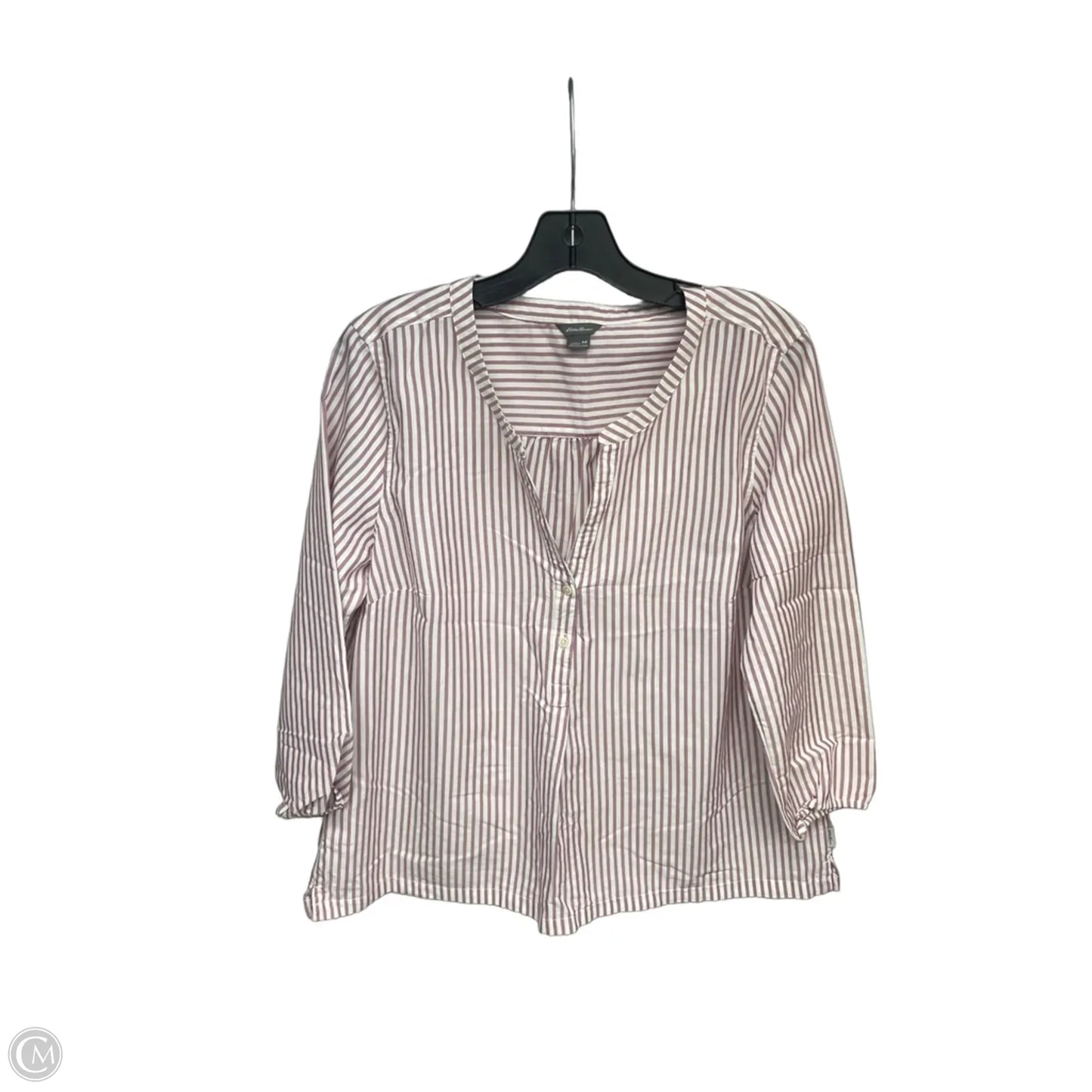 Top 3/4 Sleeve By Eddie Bauer In Purple & White, Size: M