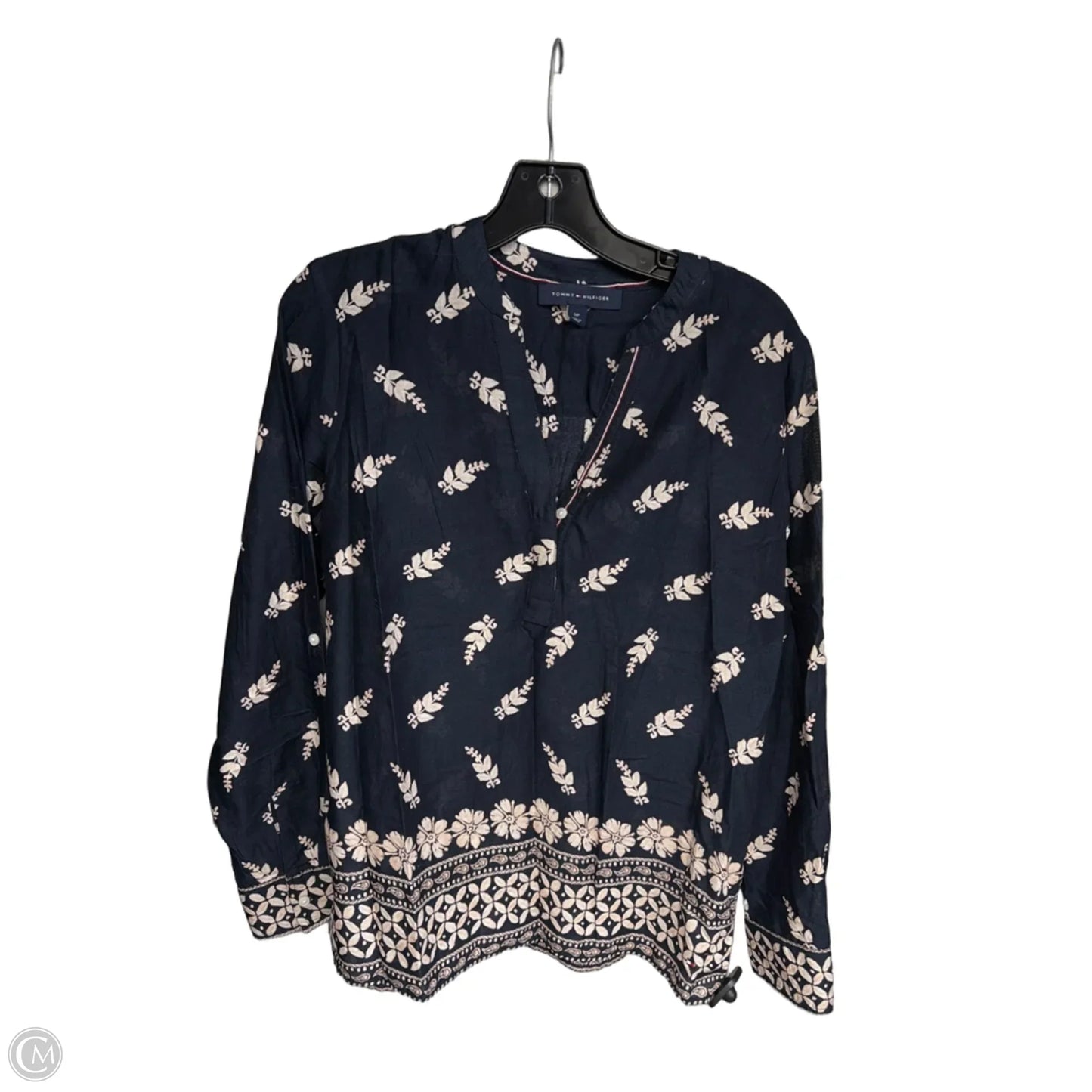 Top Long Sleeve By Tommy Hilfiger In Blue & Cream, Size: S