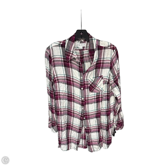 Top Long Sleeve By Ava & Viv In Purple & White, Size: Xl