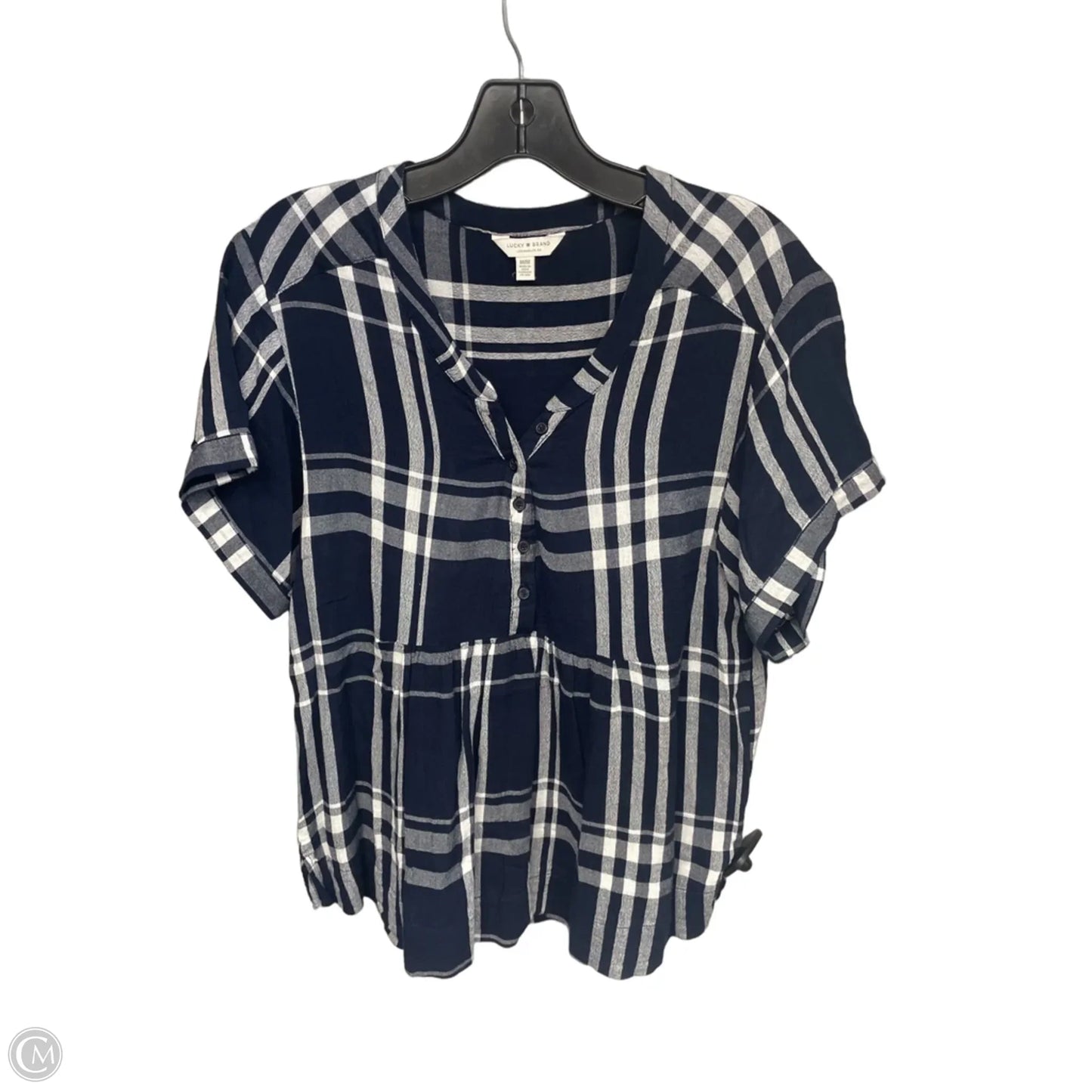 Top Short Sleeve By Lucky Brand In Blue & White, Size: M