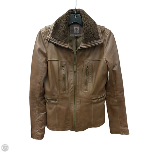 Jacket Moto Leather By Anne Klein In Brown, Size: S