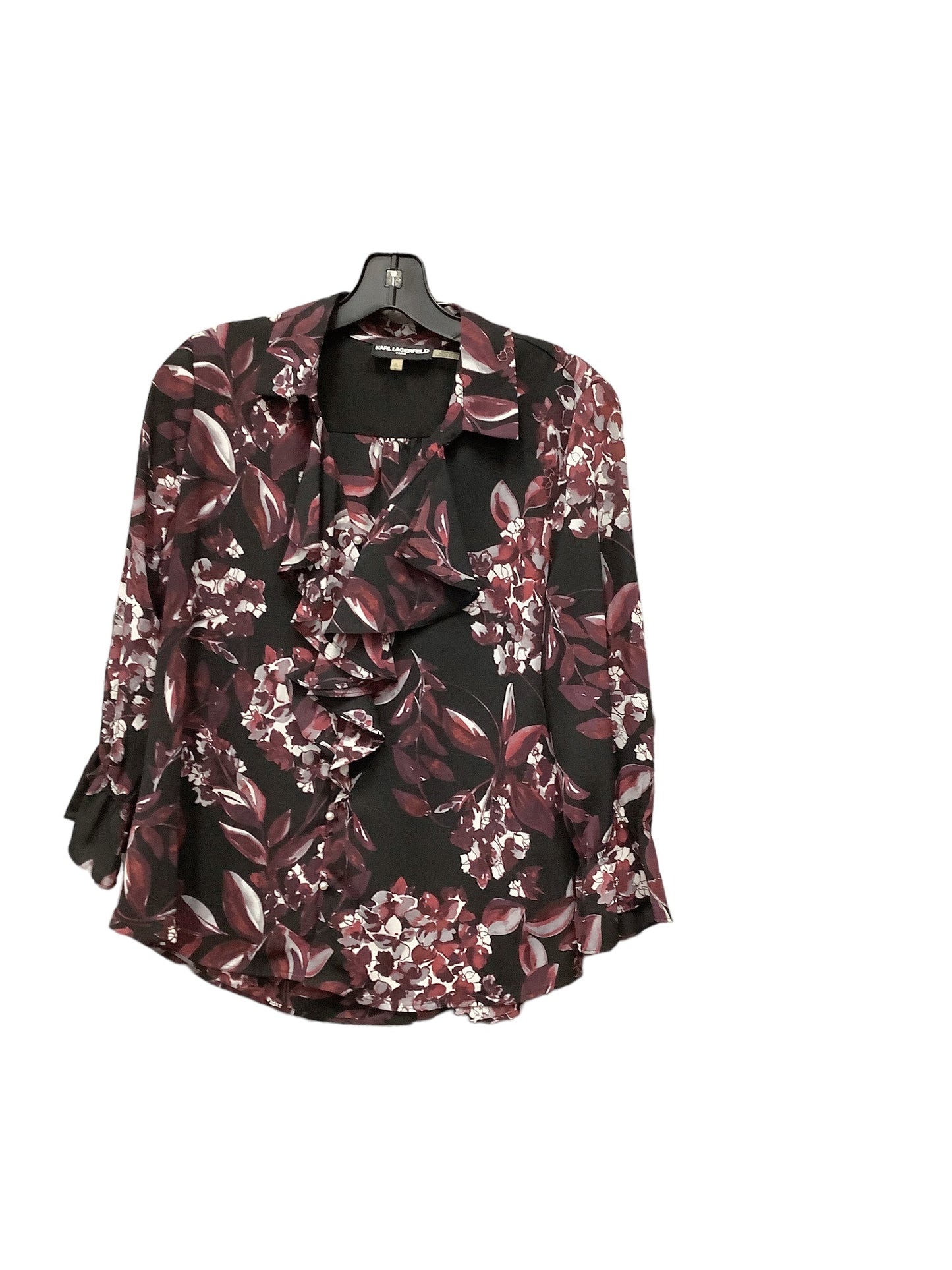 Floral Print Top Long Sleeve Designer Karl Lagerfeld, Size S