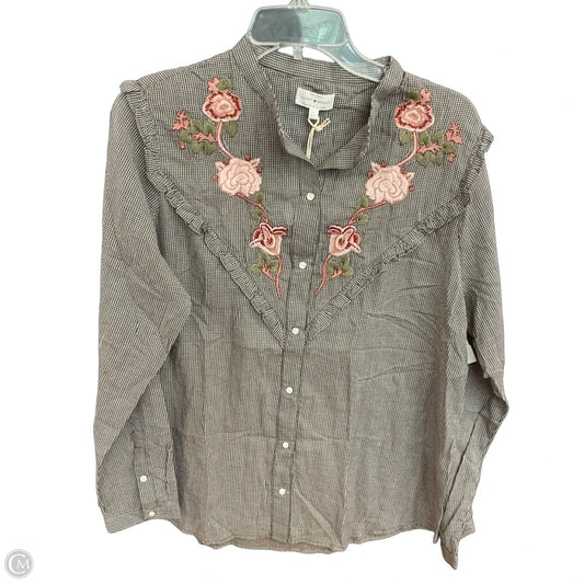Blouse Long Sleeve By Lucky Brand In Brown, Size: L