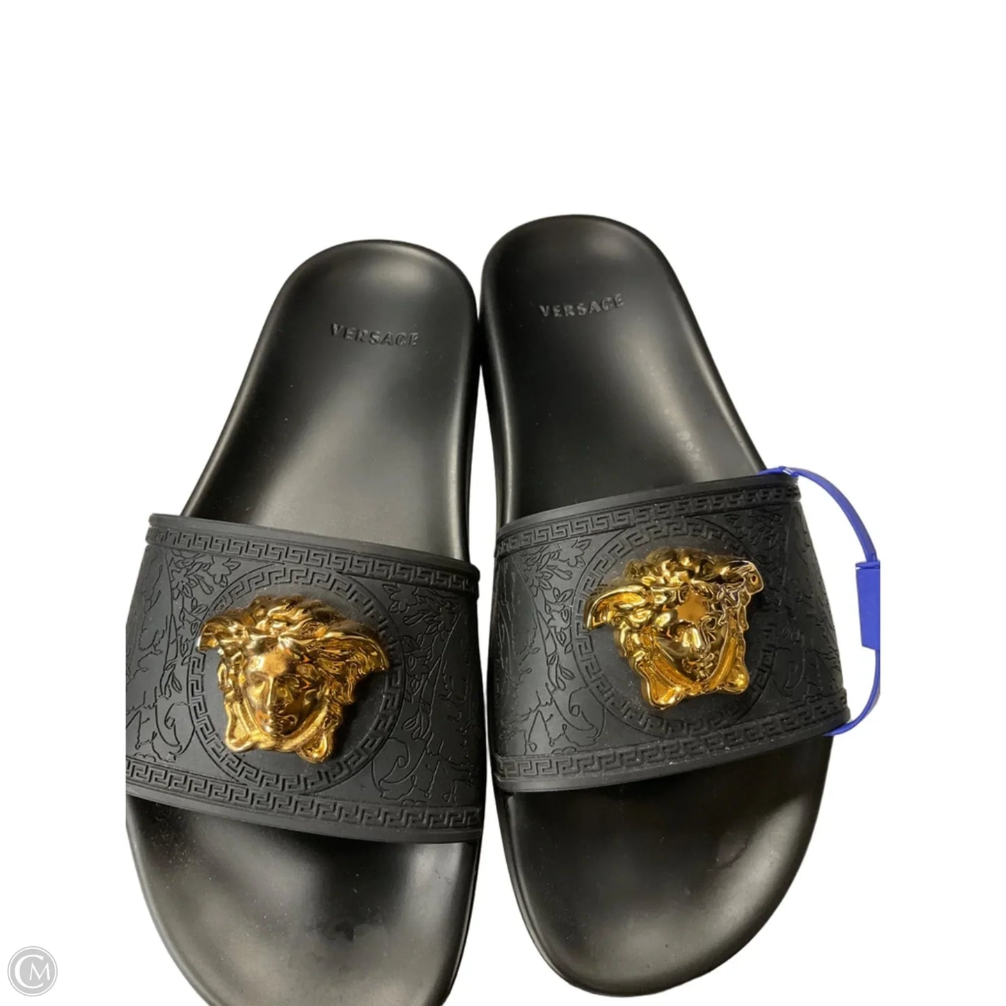 Sandals Luxury Designer By Versace In Black, Size: 9
