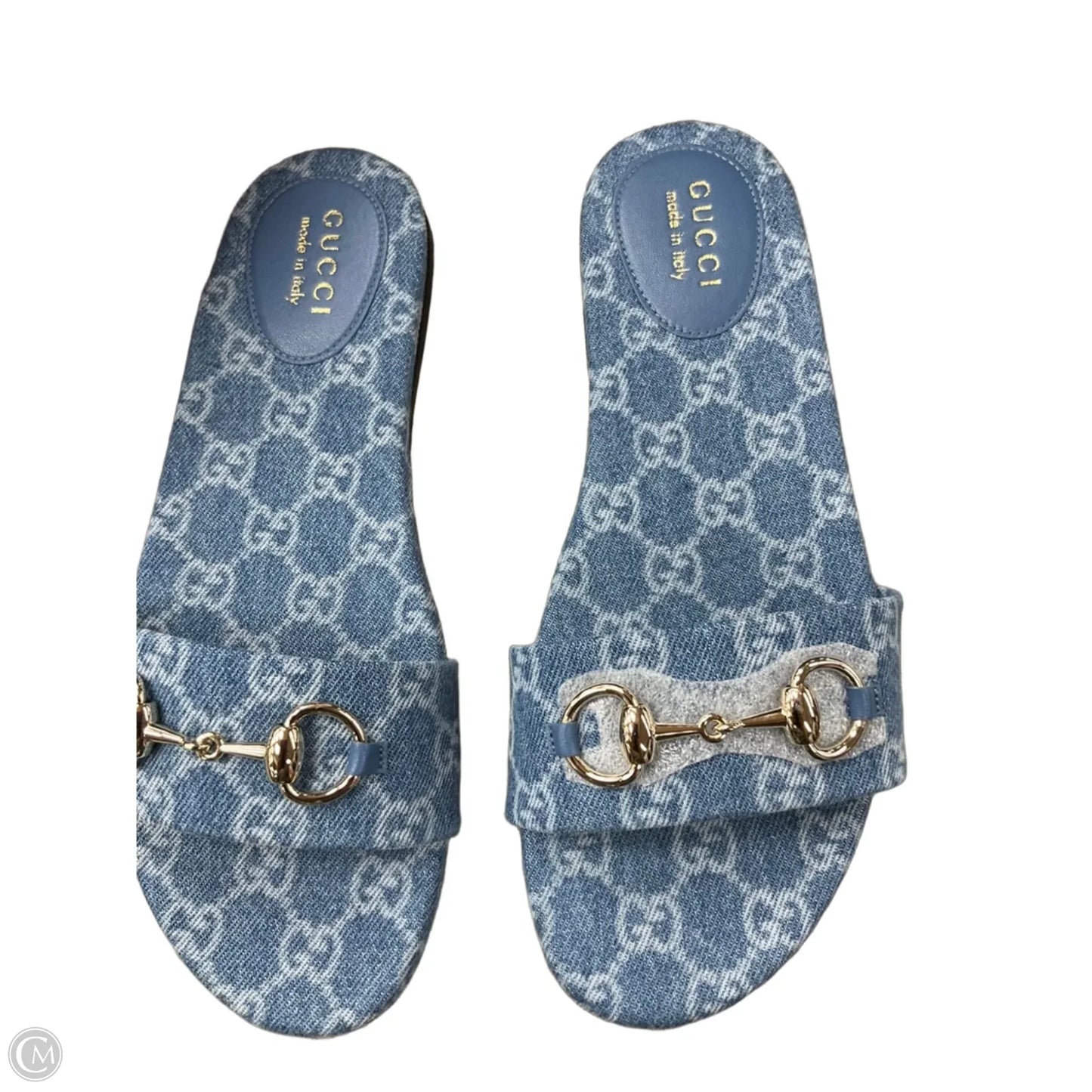 Sandals Luxury Designer By Gucci In Blue Denim, Size: 8