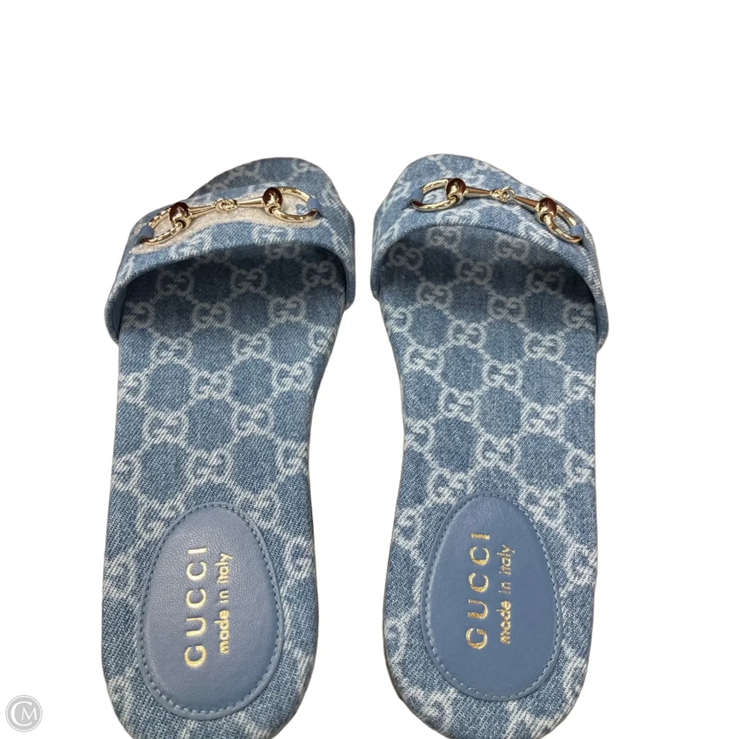 Sandals Luxury Designer By Gucci In Blue Denim, Size: 8