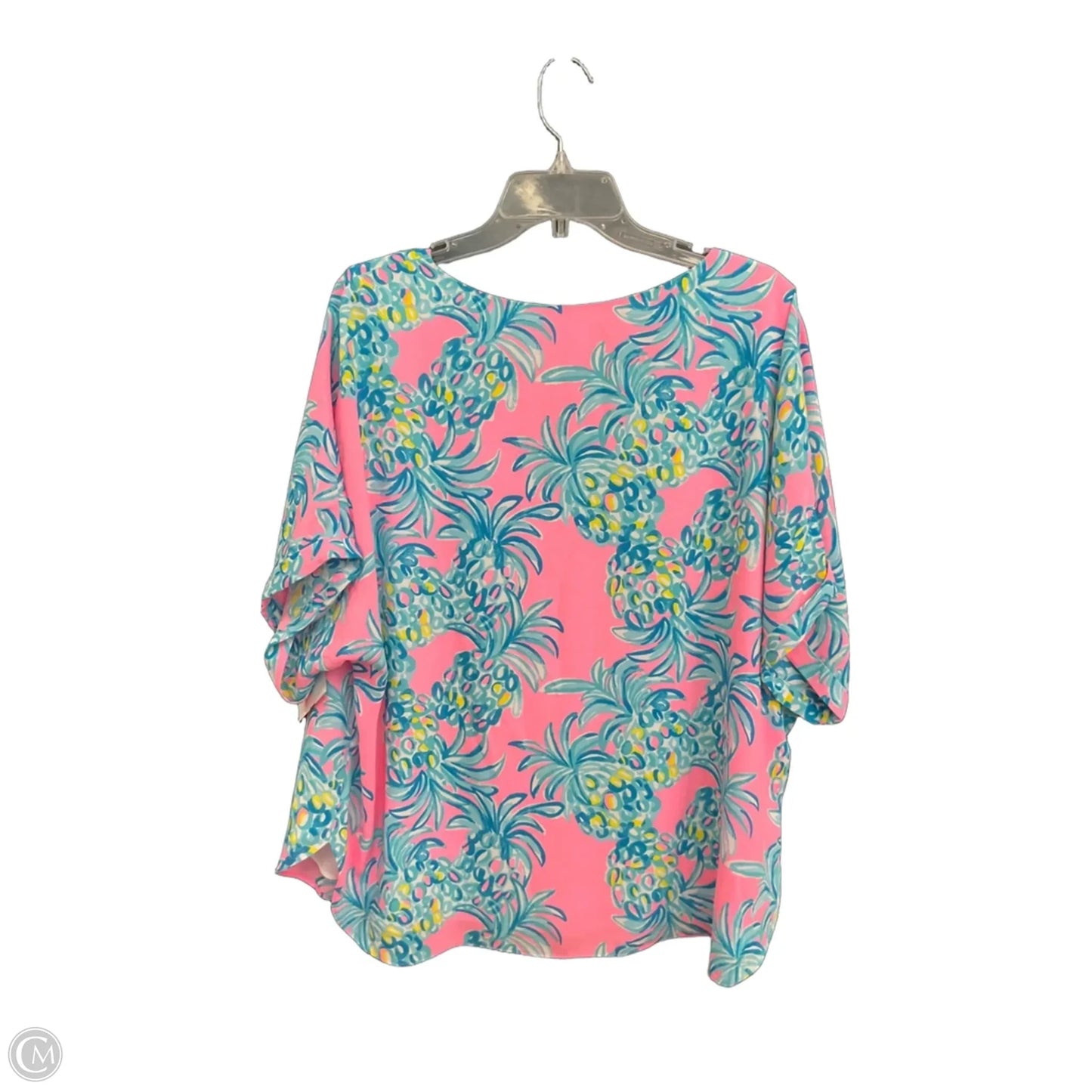 Top Short Sleeve Designer By Lilly Pulitzer In Blue & Pink, Size: Xl