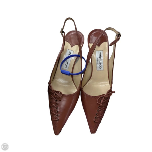 Shoes Luxury Designer By Jimmy Choo In Brown, Size: 8.5