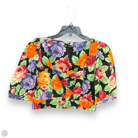Top Short Sleeve By Zara In Floral Print, Size: M