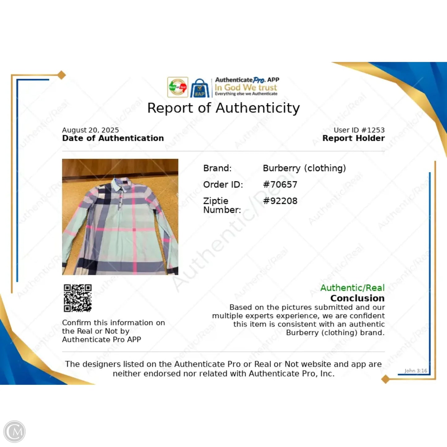 Blouse Luxury Designer By Burberry In Blue, Size: S