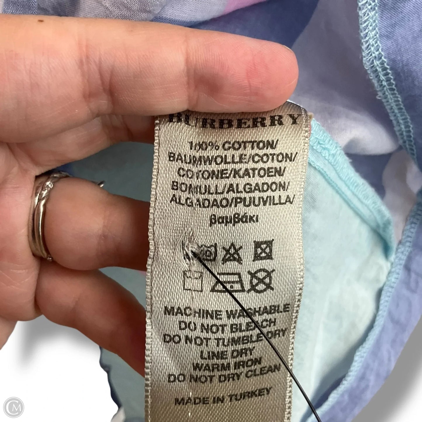 Blouse Luxury Designer By Burberry In Blue, Size: S