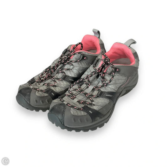 Shoes Hiking By Merrell In Grey & Pink, Size: 8