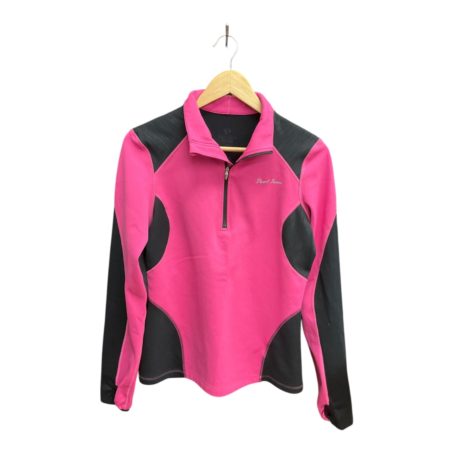 Athletic Top Long Sleeve Collar By Pearl Izumi In Black & Pink, Size: L