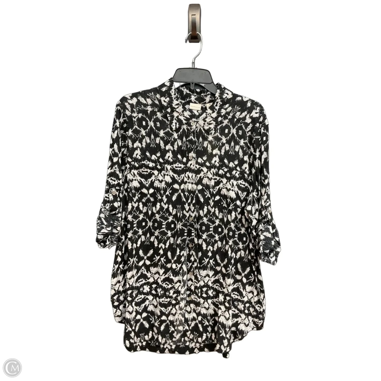 Blouse 3/4 Sleeve By West Bound In Black & White, Size: Xl