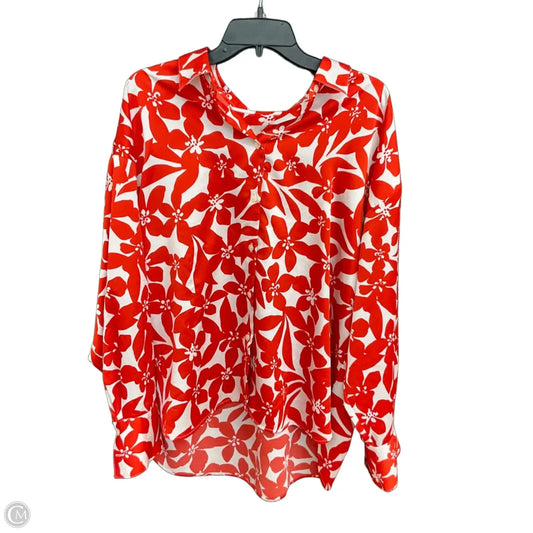 Blouse Long Sleeve By Loft In Red & White, Size: Xxl