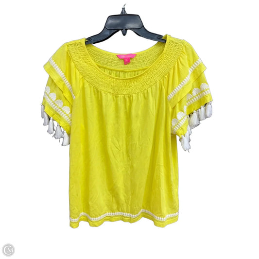 Top Short Sleeve Designer By Lilly Pulitzer In Yellow, Size: L
