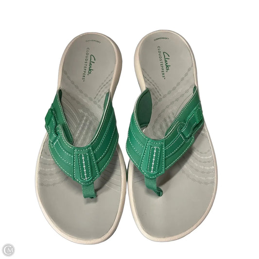 Sandals Flip Flops By Clarks In Green & White, Size: 9