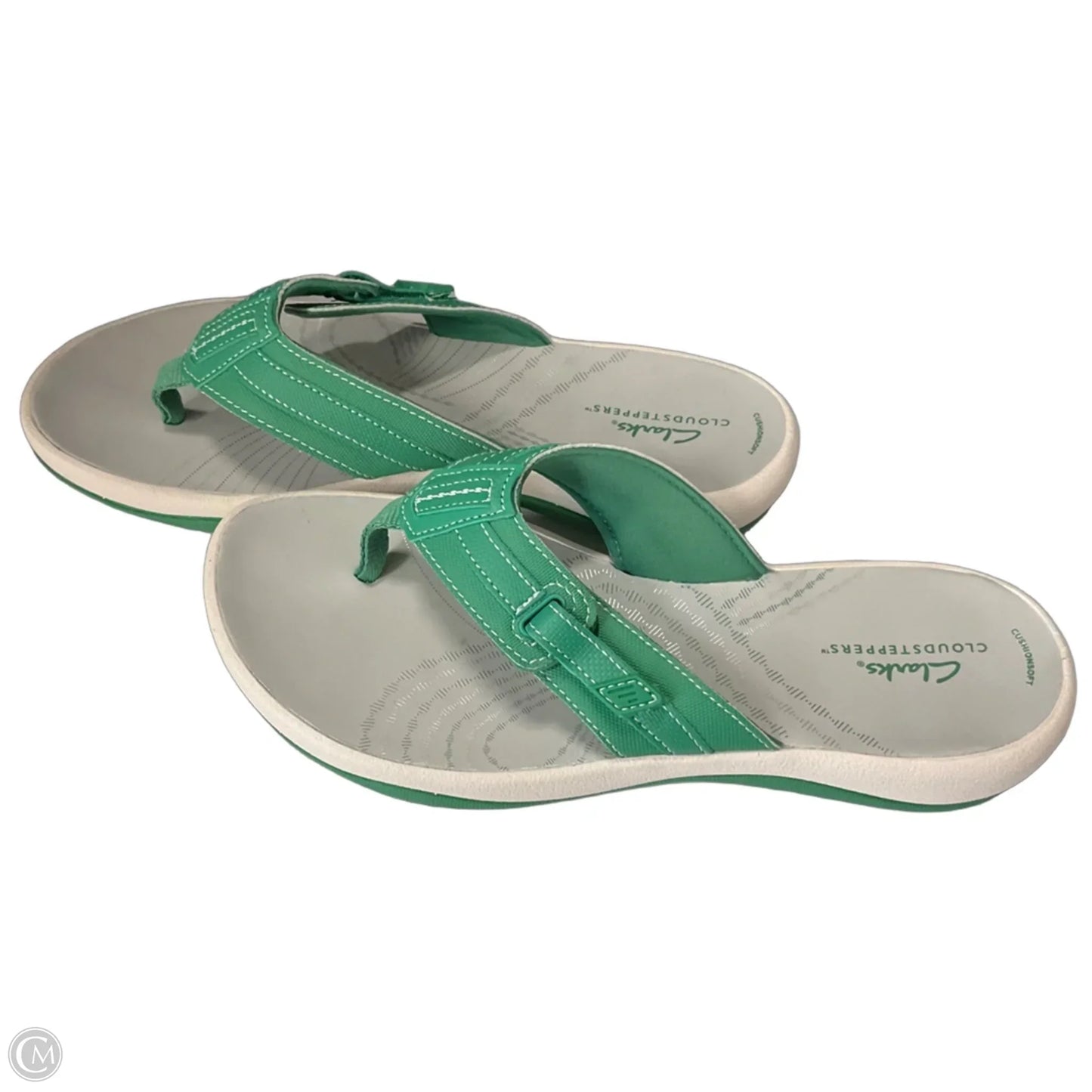 Sandals Flip Flops By Clarks In Green & White, Size: 9