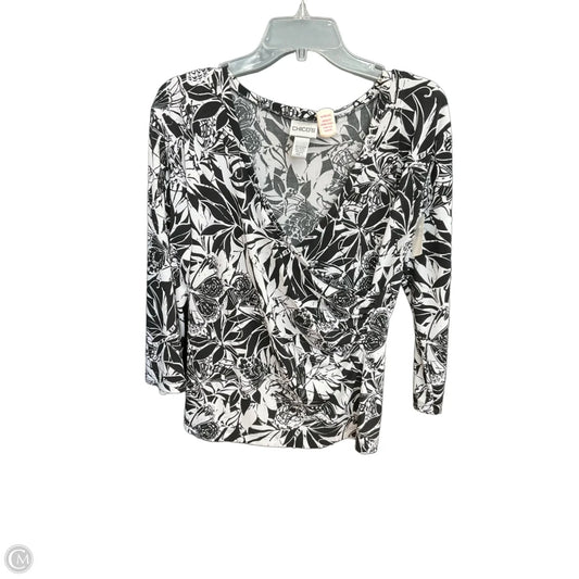 Top Long Sleeve By Chicos In Black & White, Size: M