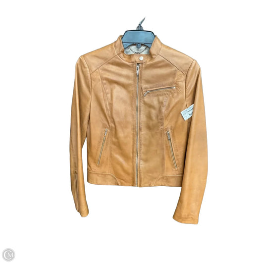 Jacket Moto Leather By Cole-haan In Tan, Size: Xs