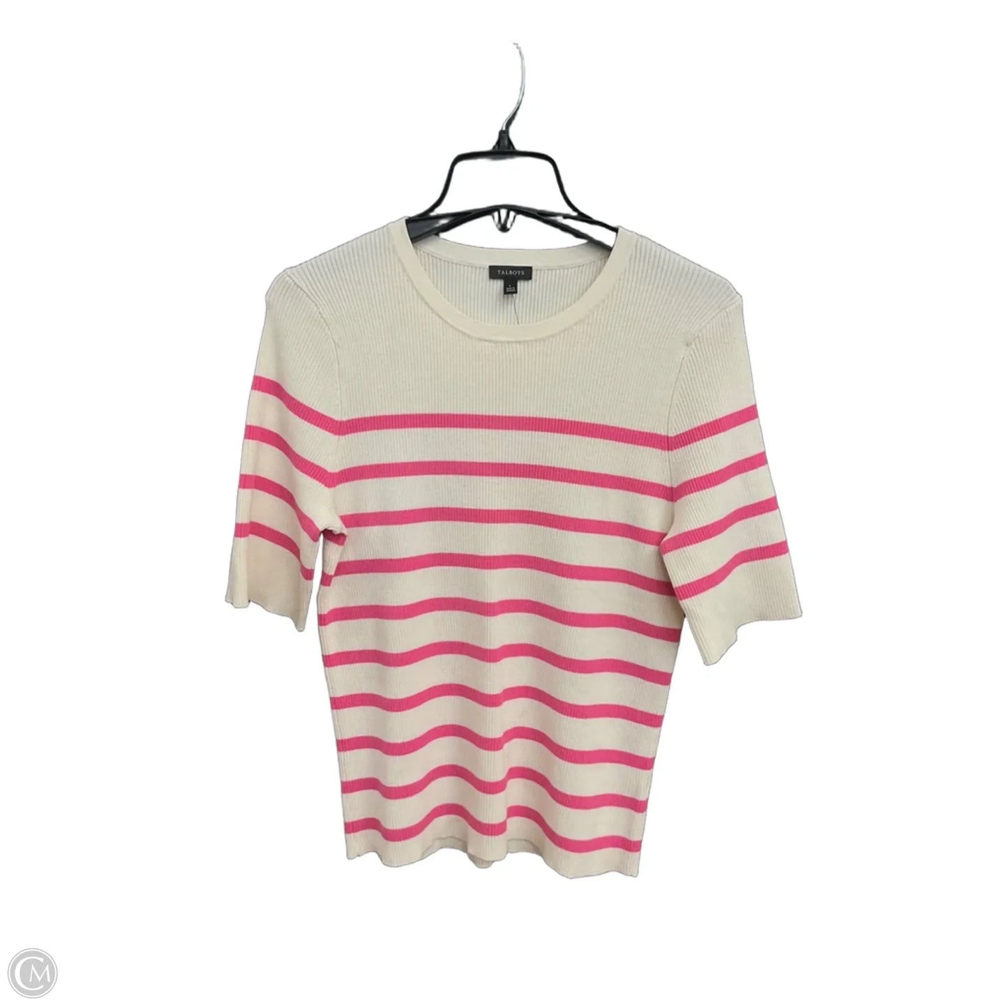 Top Short Sleeve By Talbots In Cream & Pink, Size: L