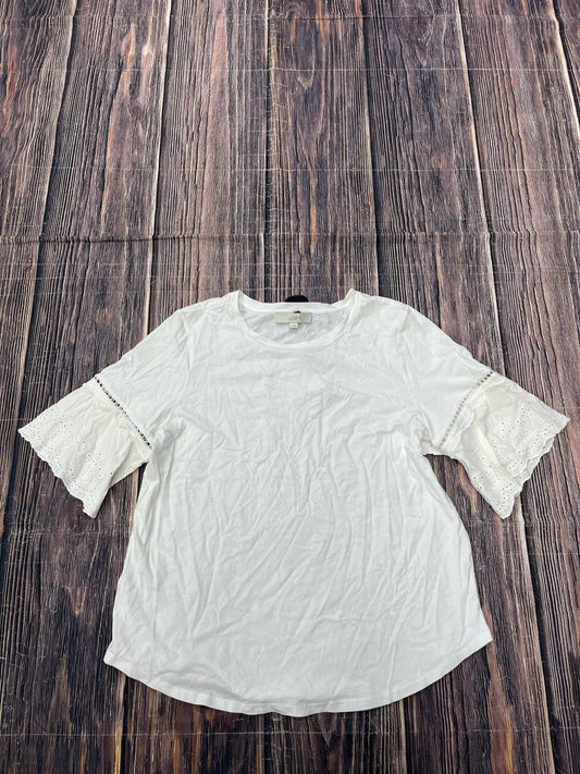 Top Short Sleeve By Loft In White, Size: L