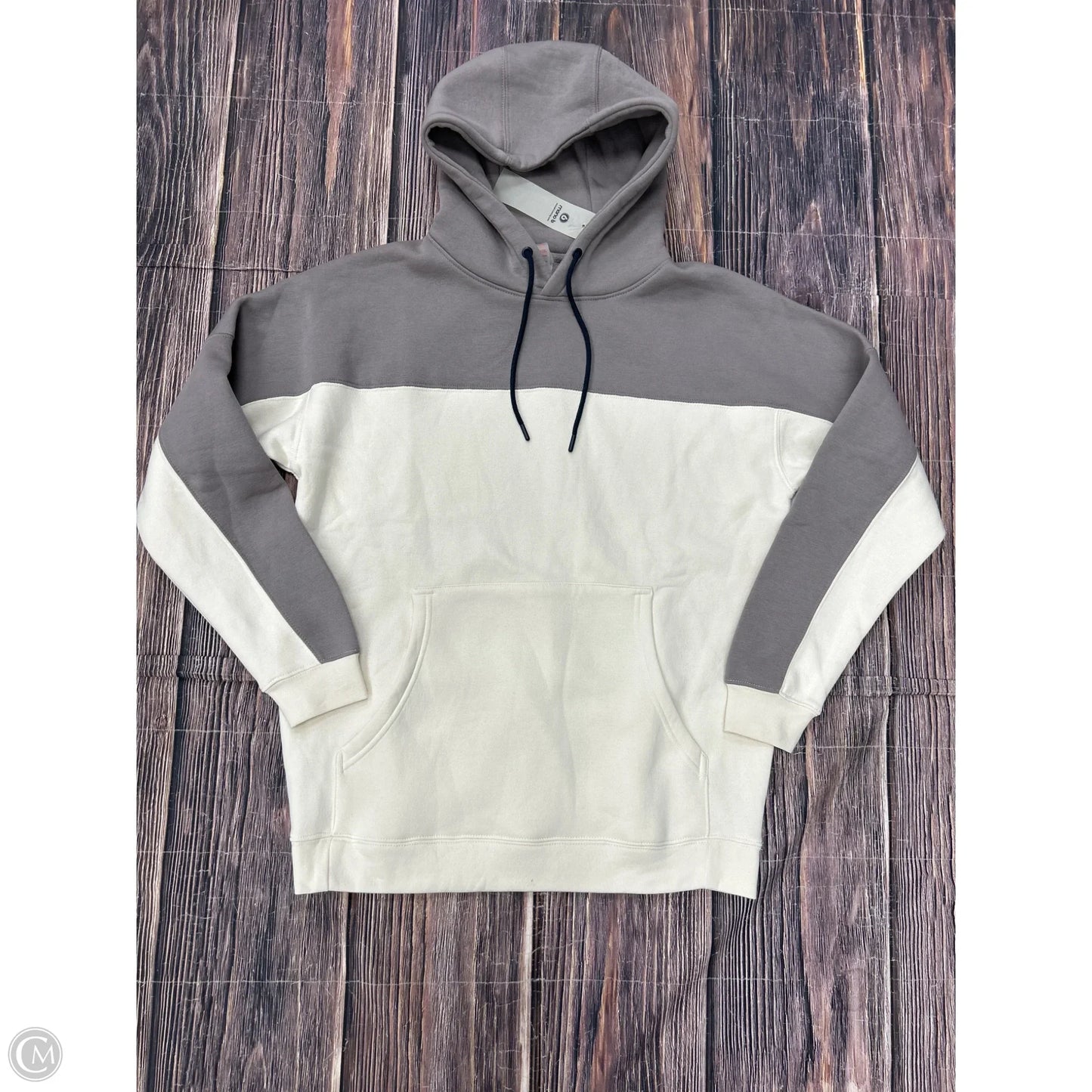 Sweatshirt Hoodie By Mono B In Grey & White, Size: M