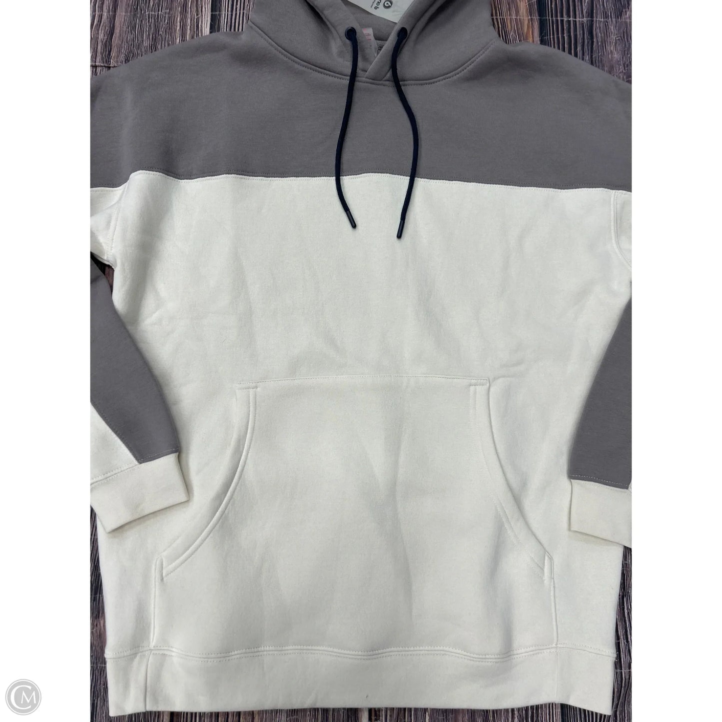 Sweatshirt Hoodie By Mono B In Grey & White, Size: M