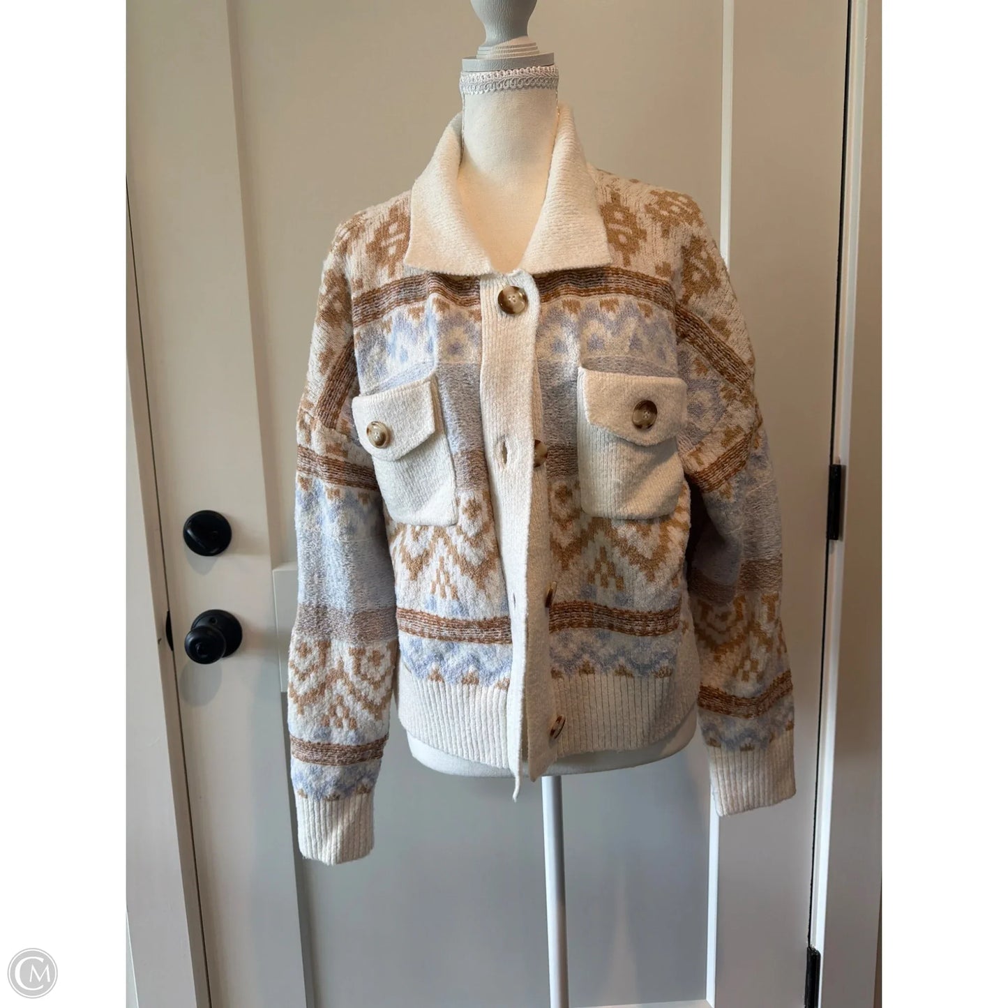 Sweater Cardigan By Pink In White, Size: Xl