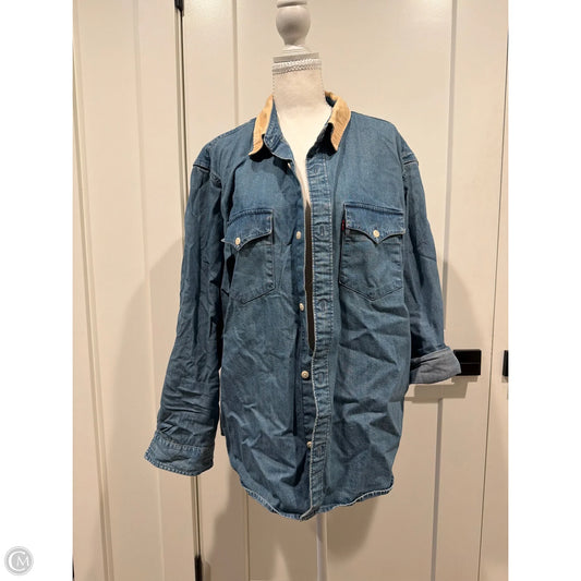 Top Long Sleeve By Levis In Blue Denim, Size: L