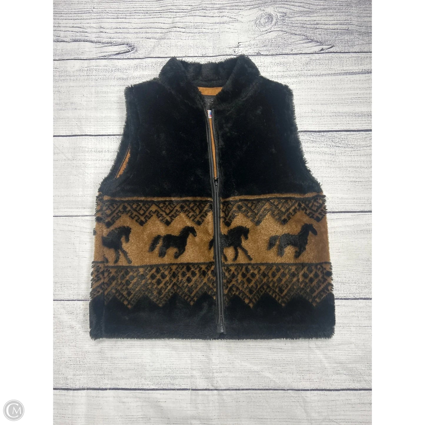 Vest Faux Fur & Sherpa By Cmc In Black & Brown, Size: M