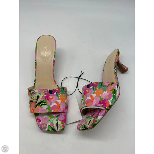 Sandals Heels Kitten By Nine West In Floral Print, Size: 9
