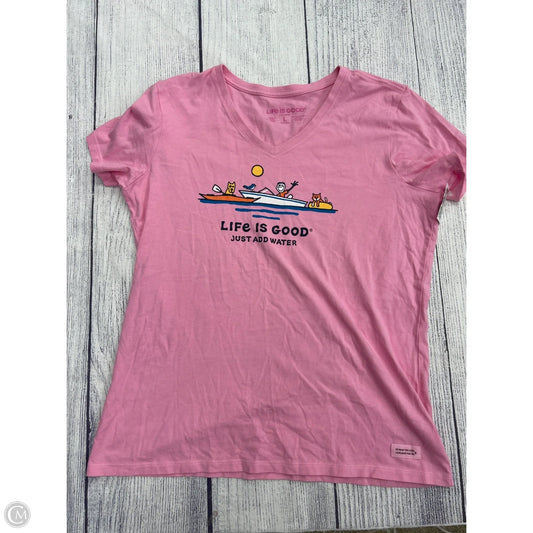Top Short Sleeve By Life Is Good In Pink, Size: L