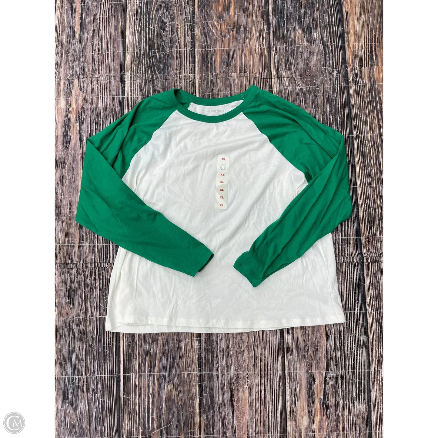 Top Long Sleeve Basic By Old Navy In Green & White, Size: Xl