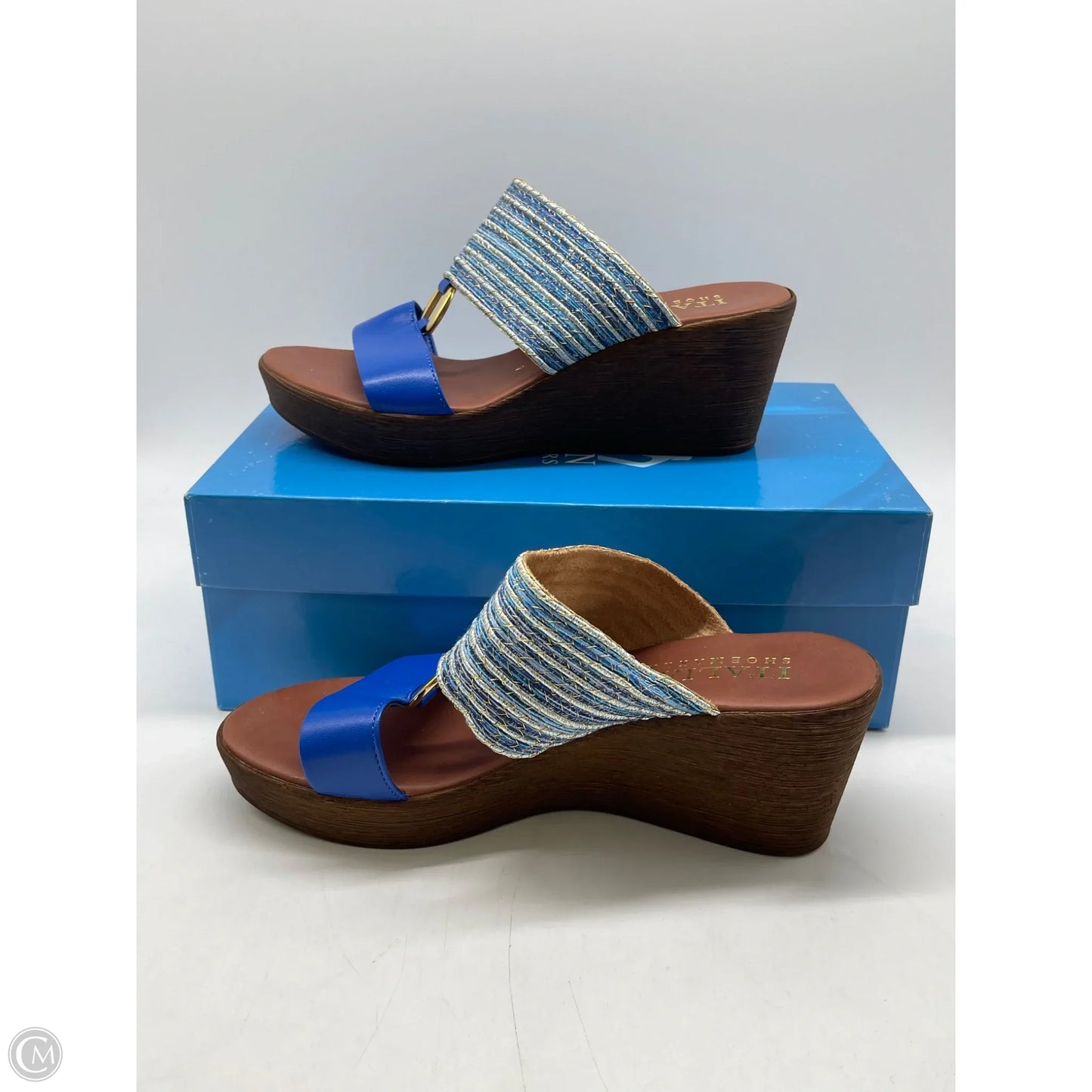 Sandals Heels Wedge By Italian Shoemakers In Blue, Size: 7