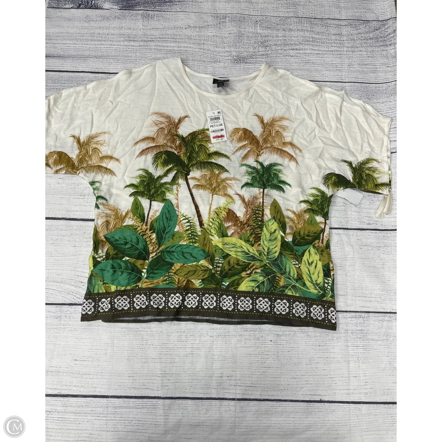 Top Short Sleeve By Jm Collections In Tropical Print, Size: Lp