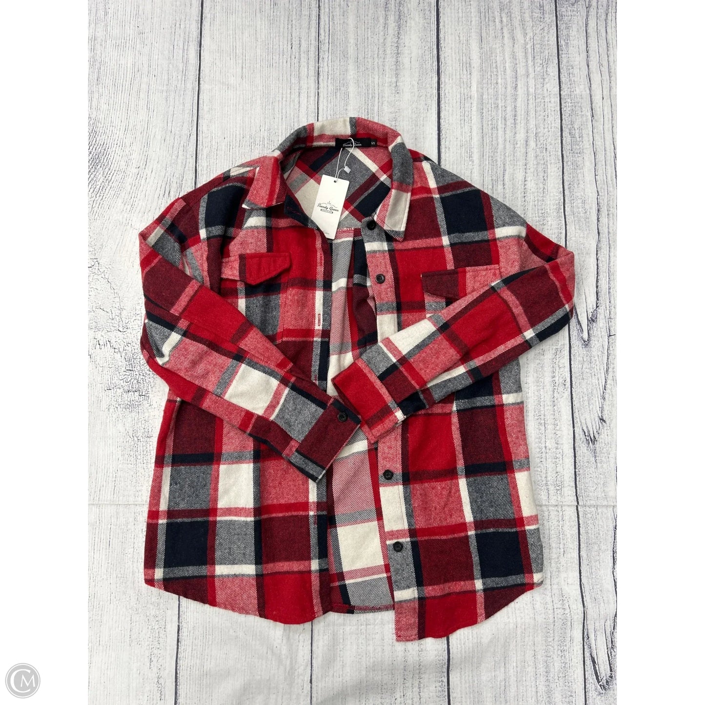 Top Long Sleeve By Trendy Queen In Plaid Pattern, Size: S