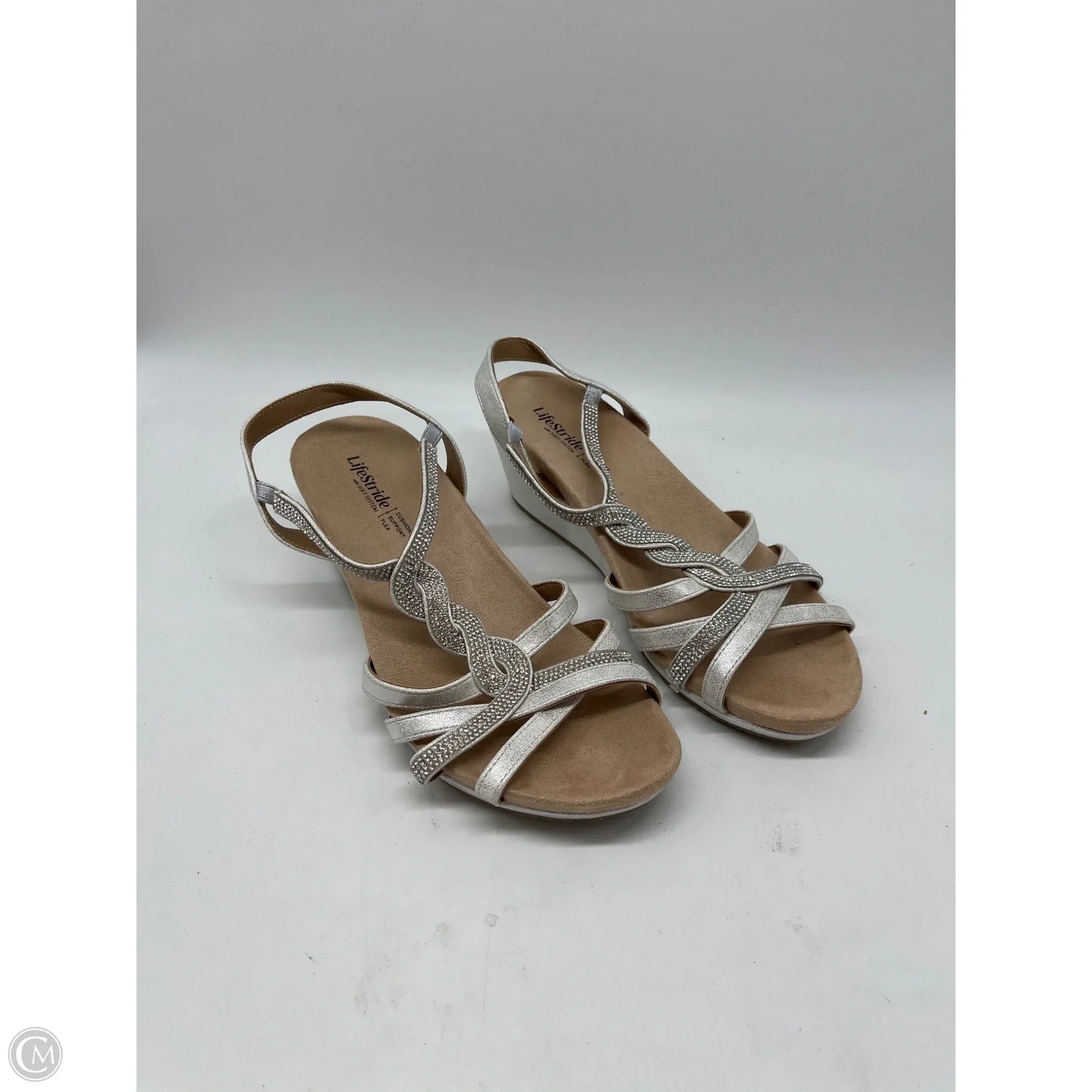 Sandals Heels Wedge By Life Stride In Silver, Size: 7