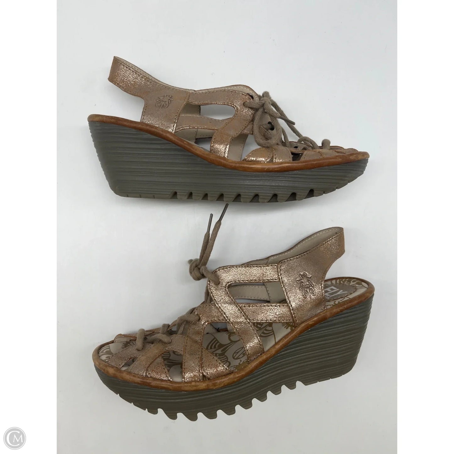 Sandals Heels Wedge By Fly London In Gold, Size: 5.5