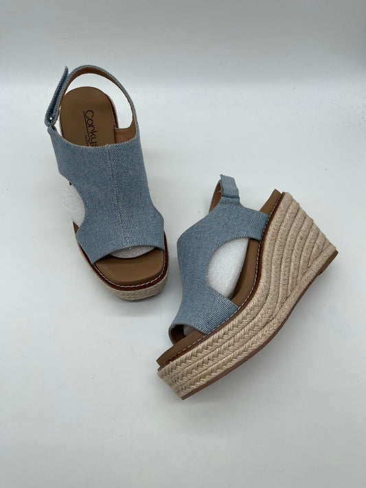 Blue Denim Sandals Heels Wedge Corkys, Size 7