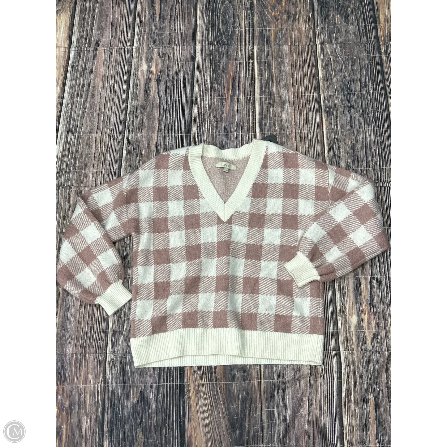 Sweater By Loft In Pink & White, Size: M