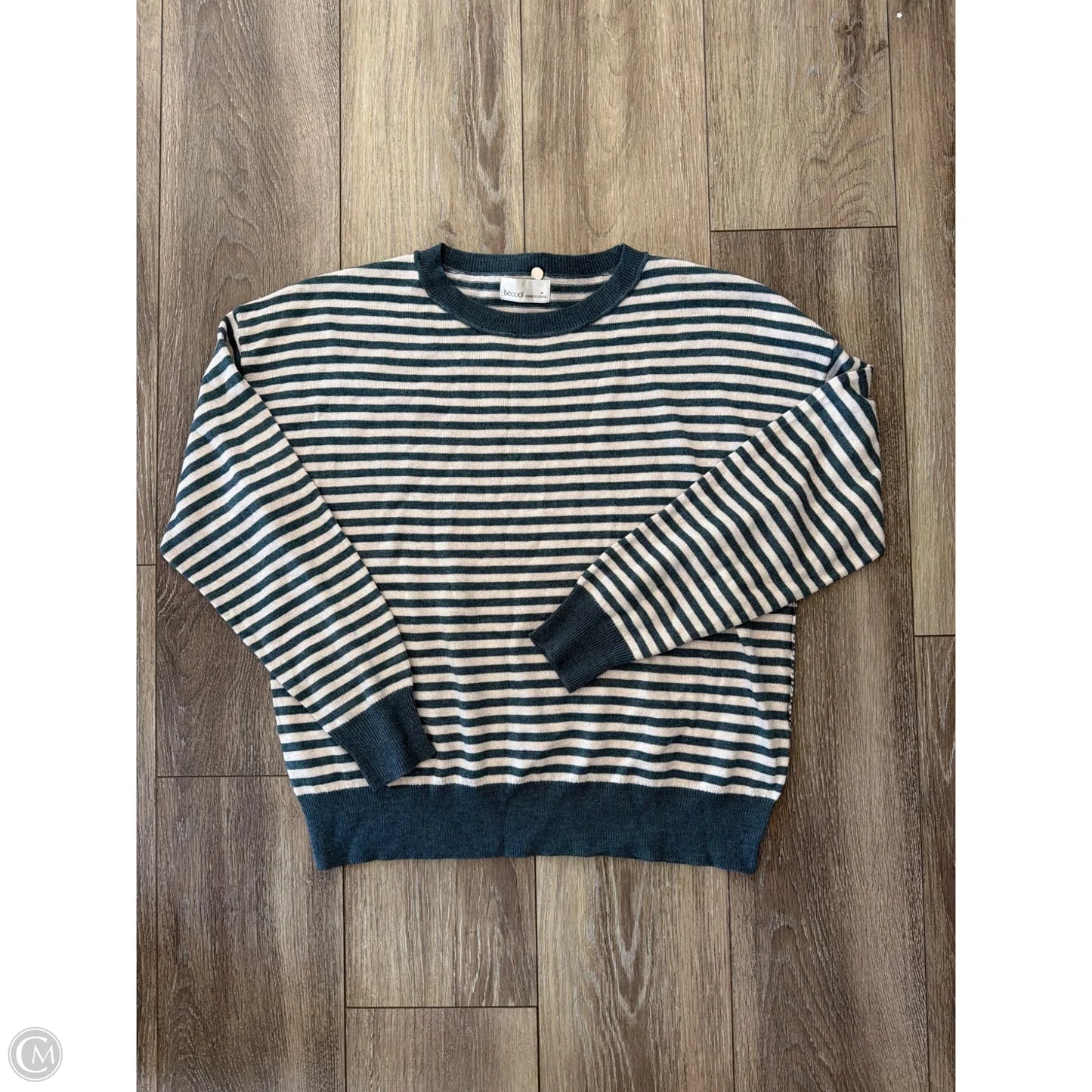 Top Long Sleeve By Be Cool In Blue & Cream, Size: M