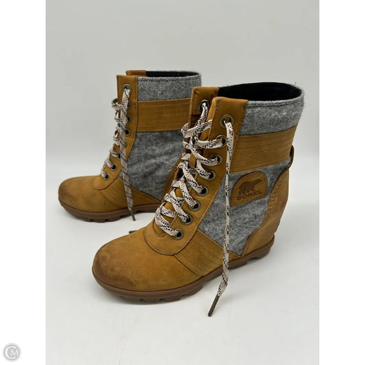 Boots Ankle Heels By Sorel In Brown & Grey, Size: 7