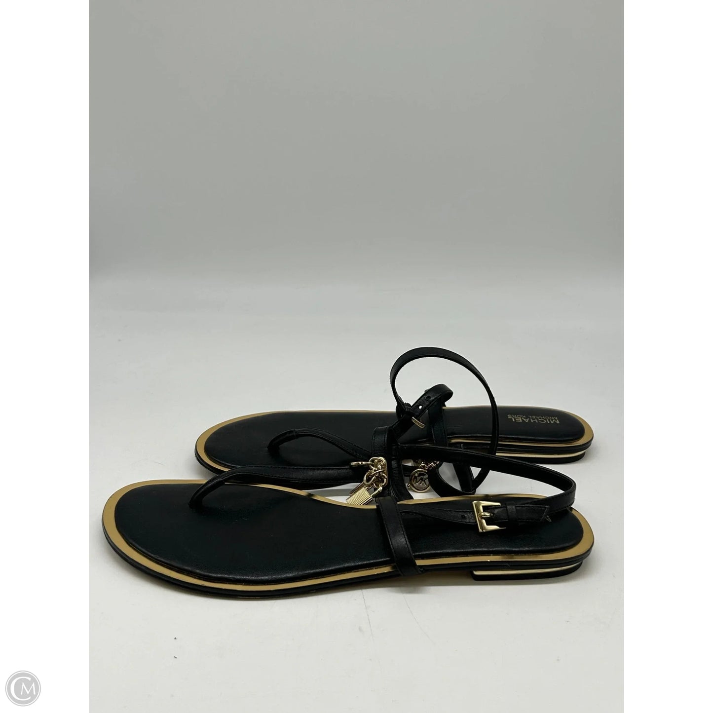 Sandals Flats By Michael By Michael Kors In Black & Gold, Size: 10